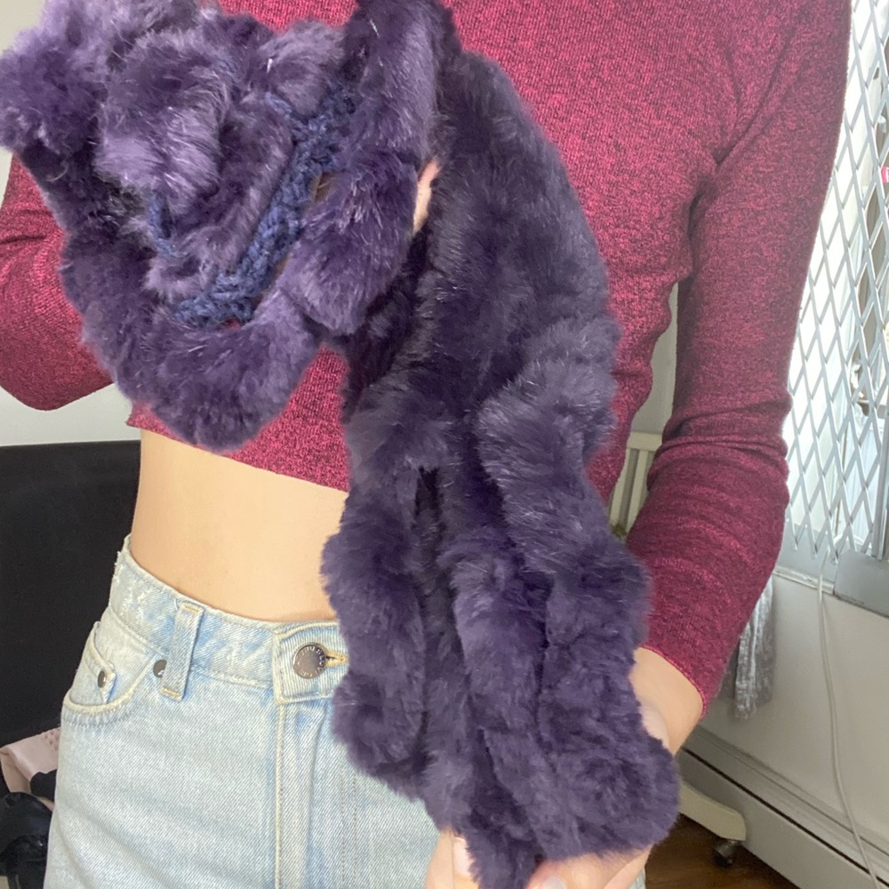 Purple Rabbit Fur Scarf - Picture 3 of 3